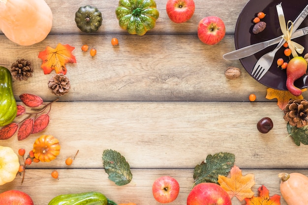 Composition of vegetables near plate