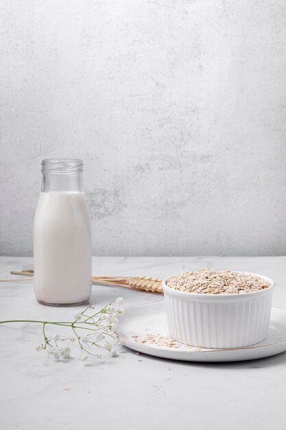 Composition of white table for a delicious meal