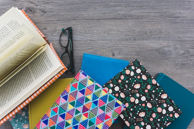 Composition with books and glasses