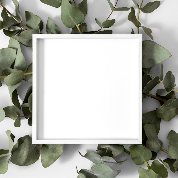 Composition with empty white frame indoors