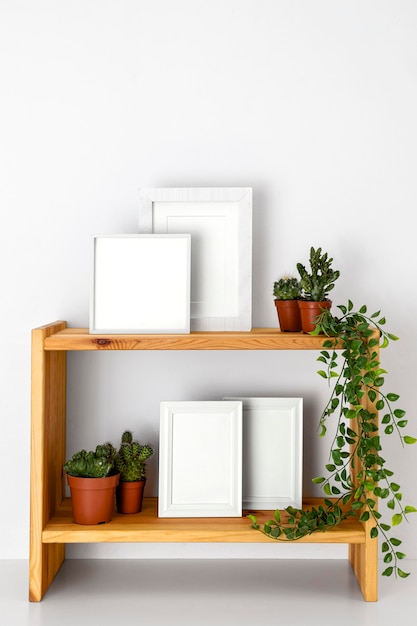 Composition with empty white frames indoors