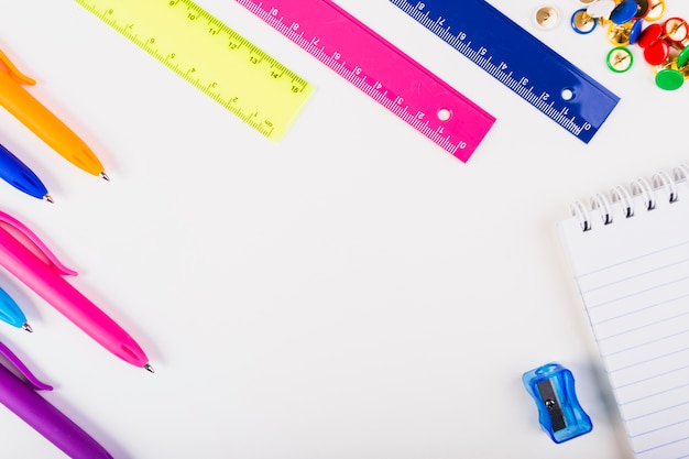 Composition with multicoloured school stationery