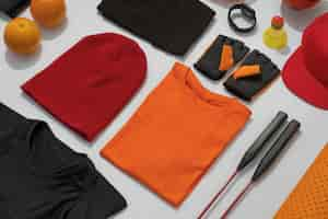 Free photo composition with neatly organized and arranged sport items