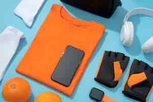 Free photo composition with neatly organized and arranged sport items