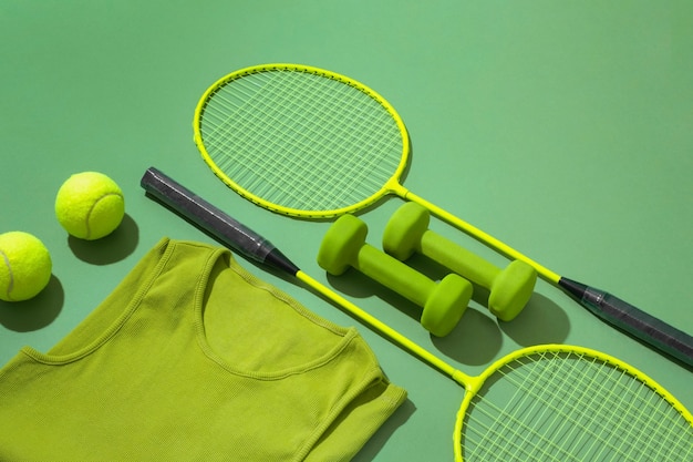 Free photo composition with neatly organized and arranged sport items