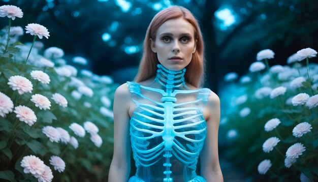 Free photo composition with portrait of female skeleton