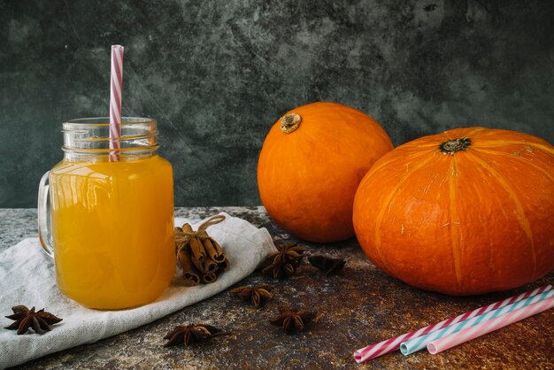 Composition with pumpkins and cinnamon