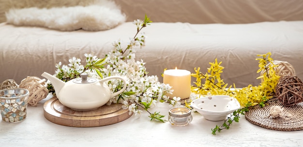 Composition with spring flowers in the interior.