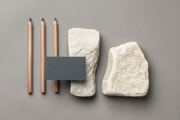 Composition with stationery elements on gray