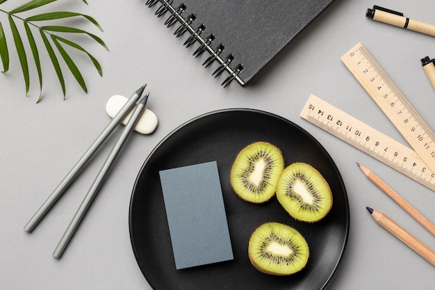 Composition with stationery elements on grey