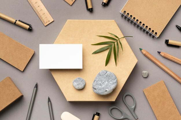 Composition with stationery elements on grey