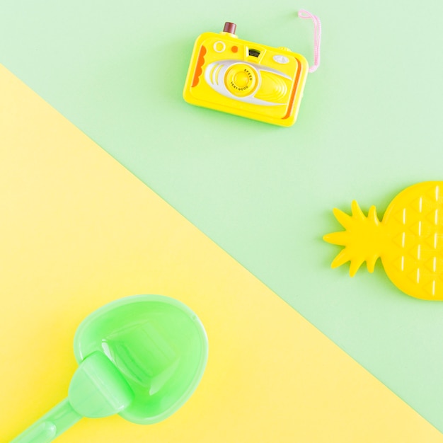 Composition with summer objects on multicolored background