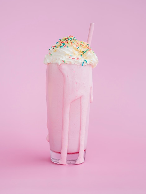 Composition with tasty milkshake glass