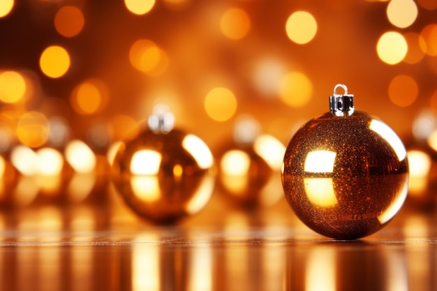 Free photo compositional image of golden balls and reflection on a background with blurred lights