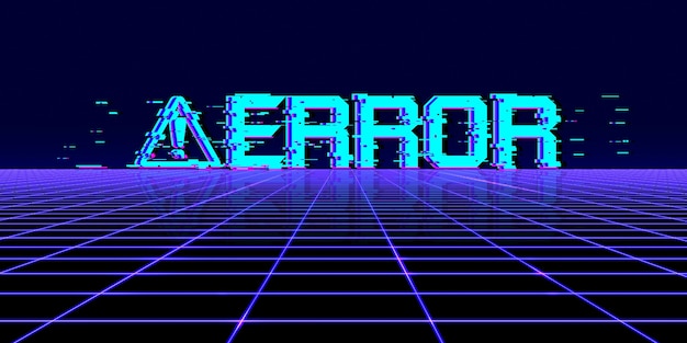Компьютер символ опасности киберпанк концепции 80-х неоновый тон цифровой пиксель ошибка компьютерной системы