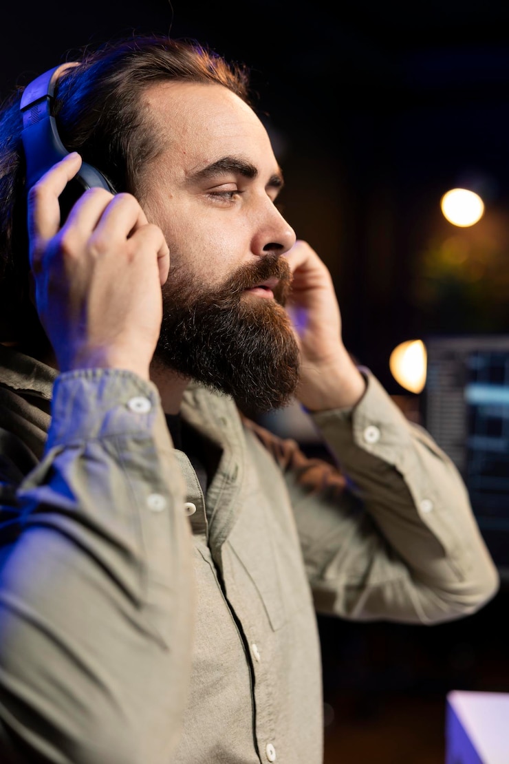 Free Photo computer engineer listening music while updating ai neural networks