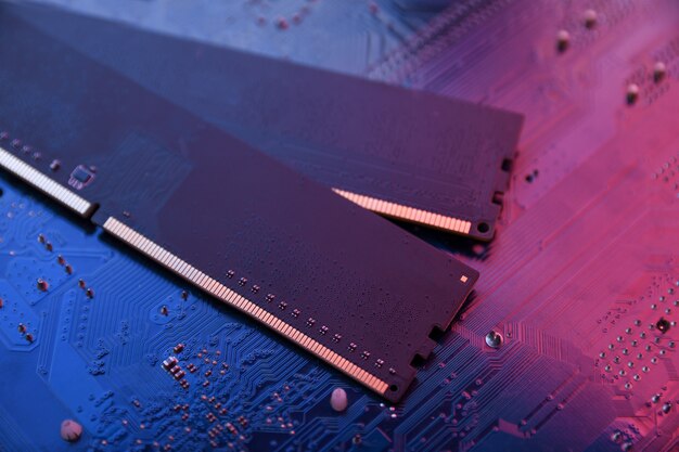 Premium Photo | Computer memory ram on motherboard. close up. system ...