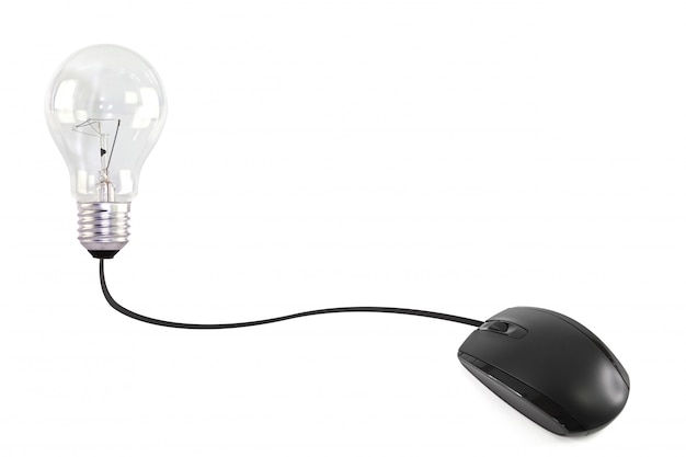 Computer mouse connected to a light bulb