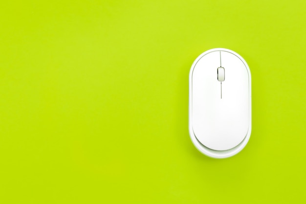 Computer mouse on a green background isolated flat lay