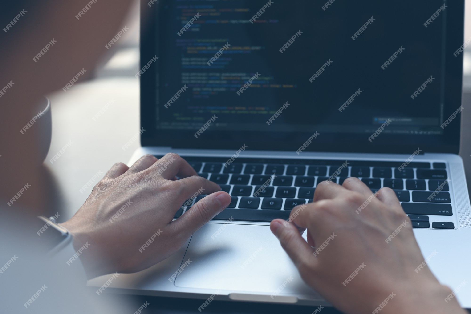 Premium Photo | Computer programmer software engineer coding javascript ...