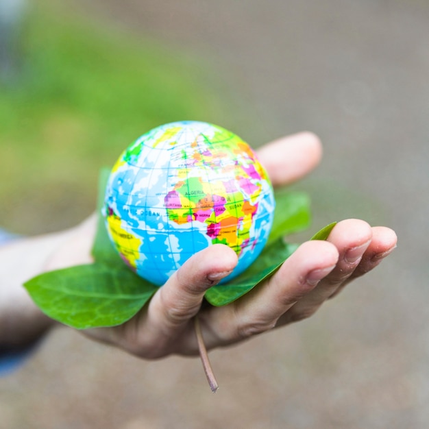 Free photo concept arm with leaves and globe