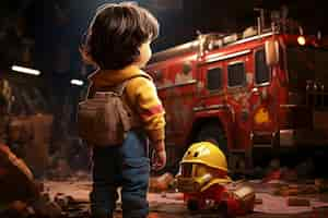 Free photo concept art firefighter child illustration