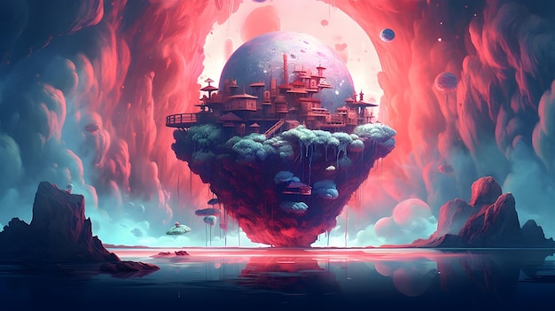 Free photo concept art floating city