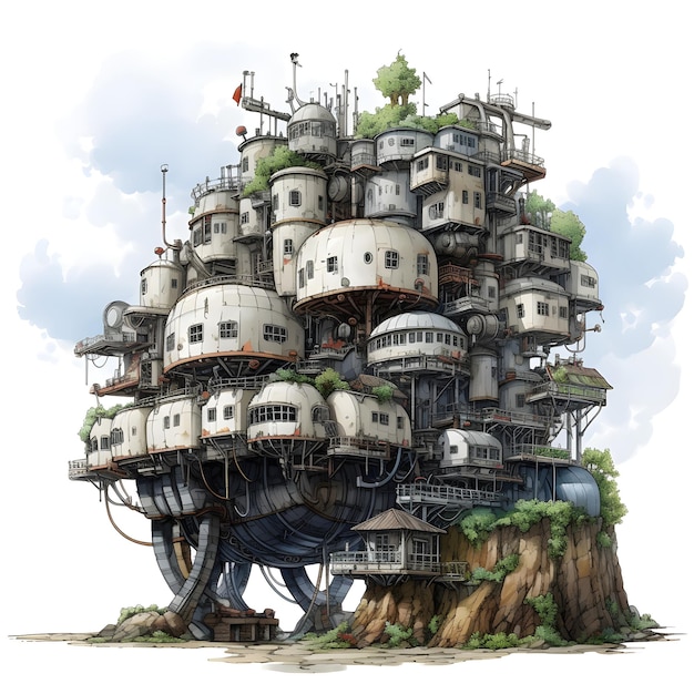 Free photo concept art ghibli castle illustration