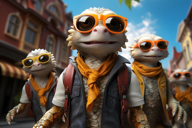 Free photo concept art of happy family of lizards