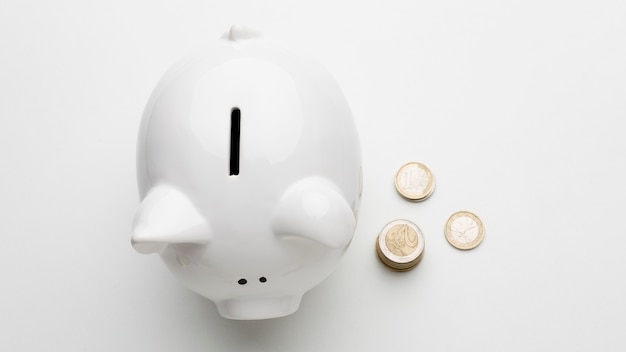 Free photo concept of economy with piggy bank flat lay