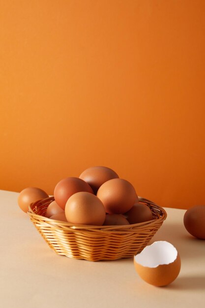 Concept of fresh and natural farm product eggs space for text