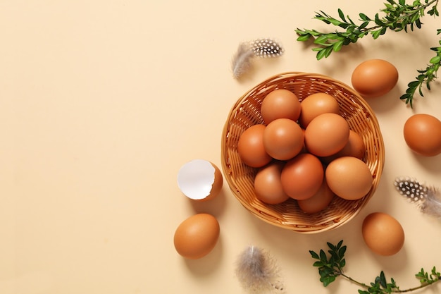 Concept of fresh and natural farm product eggs space for text