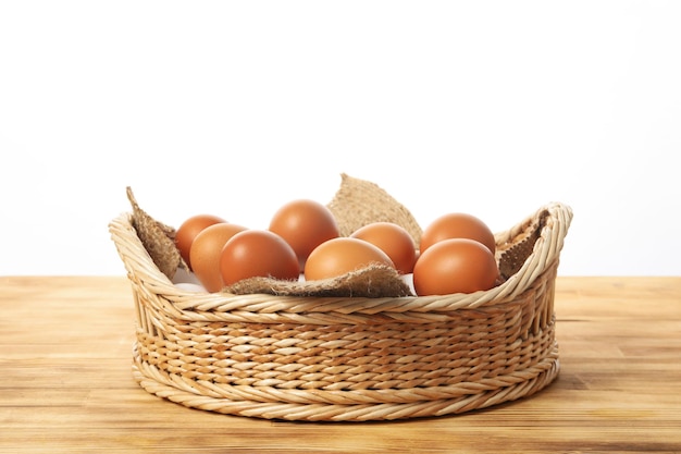 Concept of natural farm product eggs isolated on white background