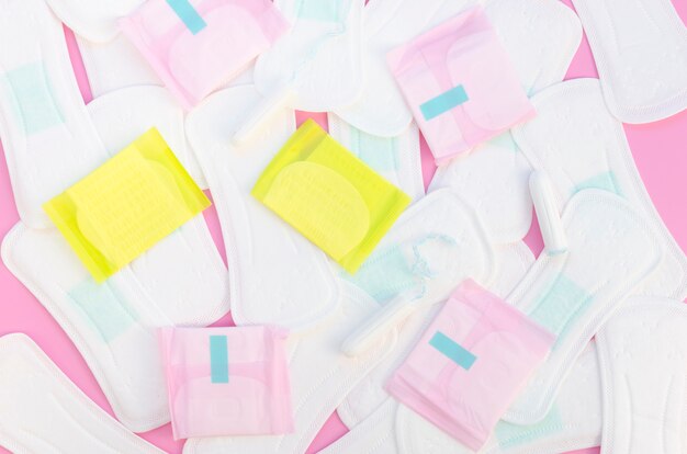 Concept of sanitary towels flat lay