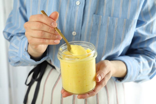 Concept of tasty food with lemon curd Free Photo