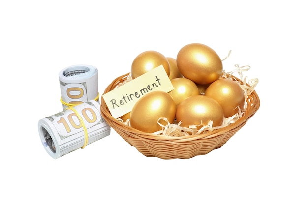 Free photo concept of wealth and retirement golden eggs isolated on white background