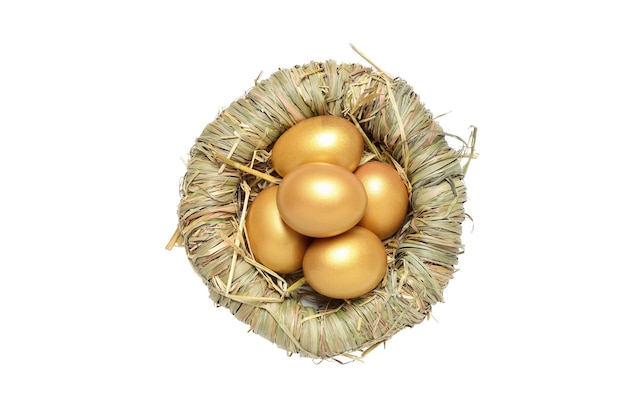 Free photo concept of wealth and retirement golden eggs isolated on white background