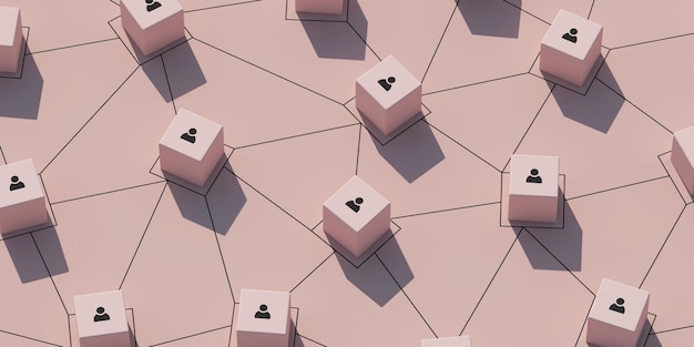 Free photo conceptual business illustration with pink pastel blocks and icons