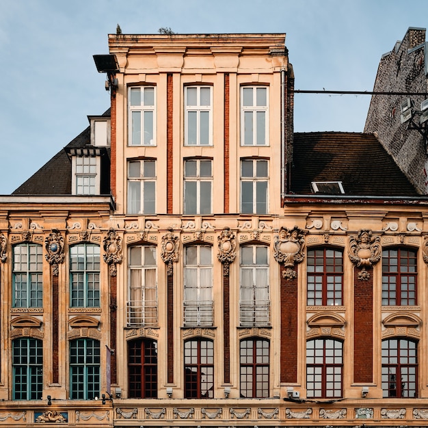 Free photo concrete building with beautiful carvings in lille, france