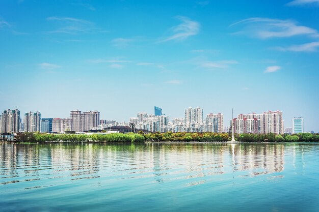 Concrete city with tall buildings