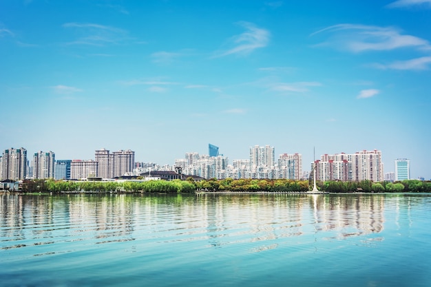 Concrete city with tall buildings