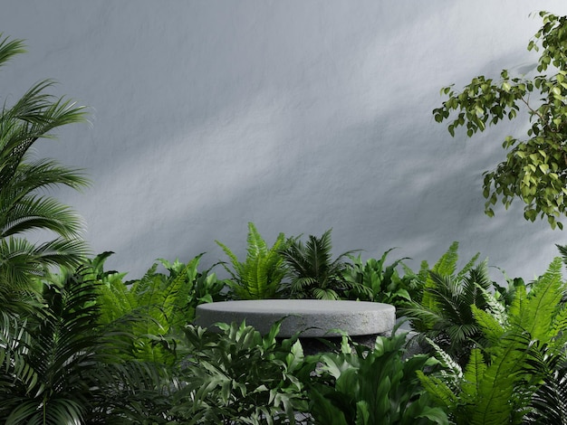 Concrete Podium In Tropical Forest For Product Presentation3d Rendering