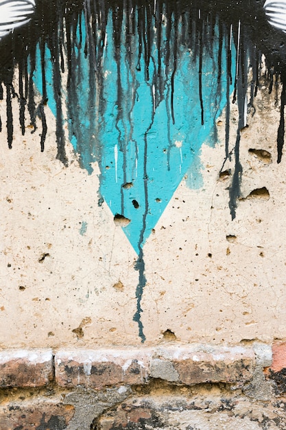 Concrete wall with paint dripping and bricks