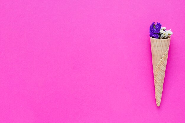 Cone with flowers on bright background