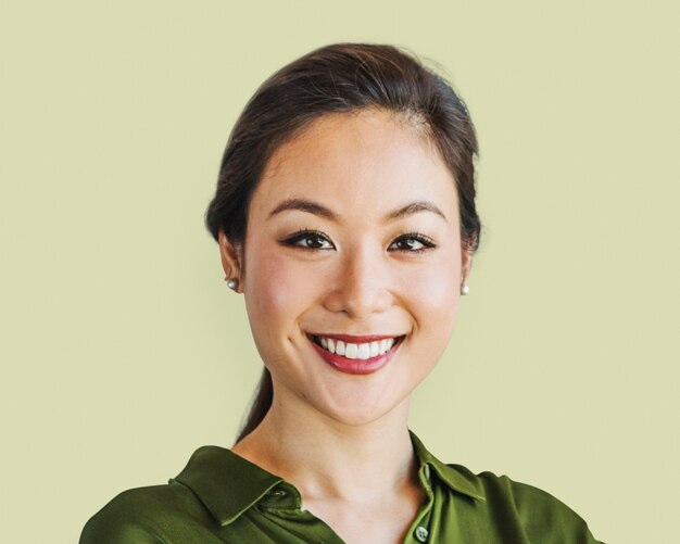 Confident Asian woman face portrait, smiling