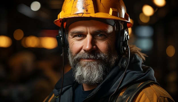 Confident engineer in hardhat smiling looking at camera working generated by artificial intelligence