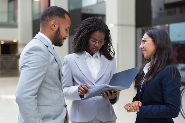 Confident friendly diverse business people