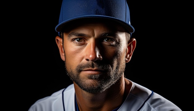 Foto gratuita giovane atleta sicuro di sé in uniforme da baseball determinato e sorridente generato dall'intelligenza artificiale