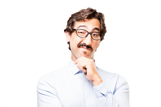 Confused man with glasses
