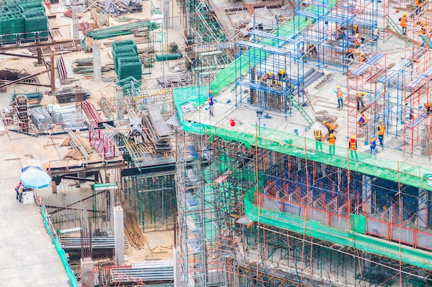 Construction of a building seen from above